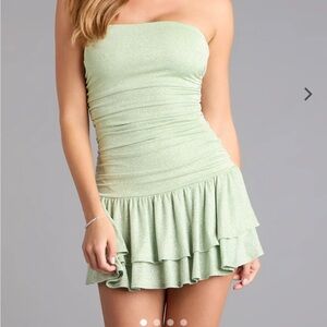 Strapless Light Green Ruffle Dress sparkle